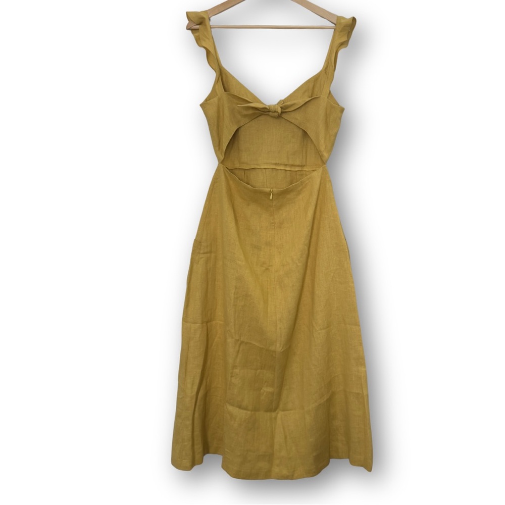 NWT Reformation Loren Linen Dress in Dijon Yellow Size 6 Fit & Flare - Picture 2 of 6
